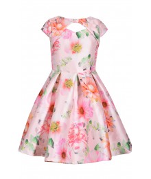 Bonnie Jean Pink Floral Peek A Boo Flared Dress 